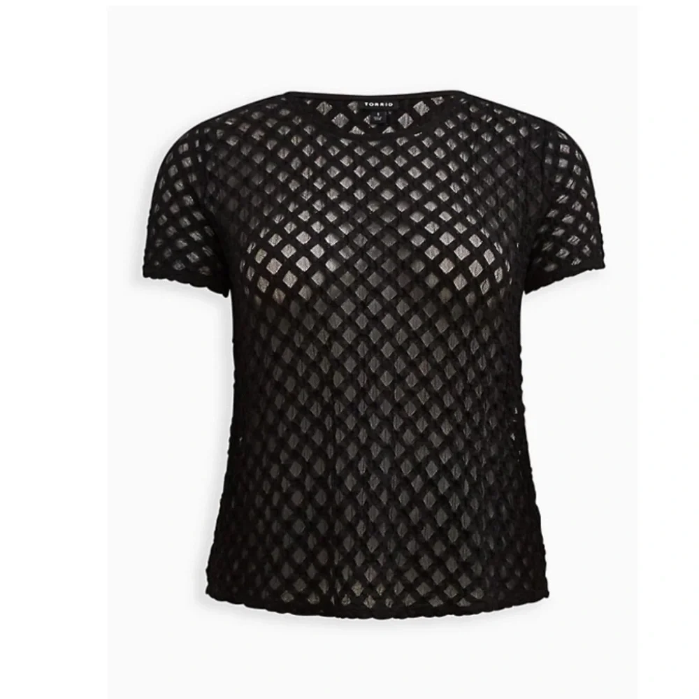 TORRID NWT SHEER GEOMETRICAL CREW NECK TEE - MESH BLACK - Picture 5 of 6